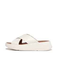 FITFLOP F-MODE Leather Flatform Cross Slides - Women's -Sports Fashion F MODE LEATHER FLATFORM SLIDES CREAM FW5 477
