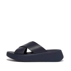 FITFLOP F-MODE Leather Flatform Cross Slides - Women's -Sports Fashion F MODE LEATHER FLATFORM SLIDES MIDNIGHT NAVY FW5 399