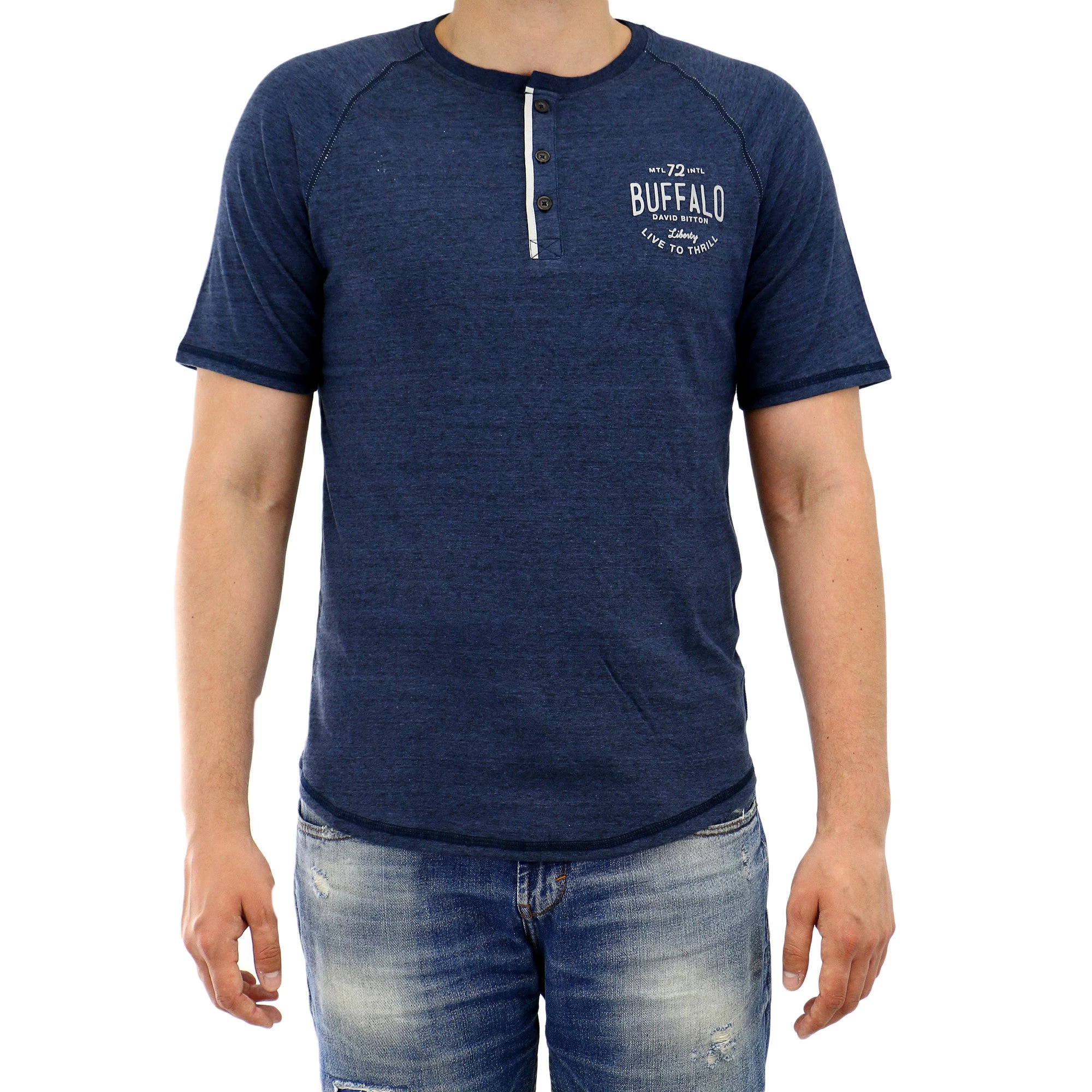 Buffalo Nadeck Raglan Henley Short Sleeve Tee Fashion T-Shirt - Heather Whale - Mens 1 Buffalo Nadeck Raglan Henley Short Sleeve Tee Fashion T-Shirt - Heather Whale - Mens