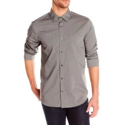 Calvin Klein Fine Line Dobby Long Sleeve Woven Shirt - Carbon - Mens