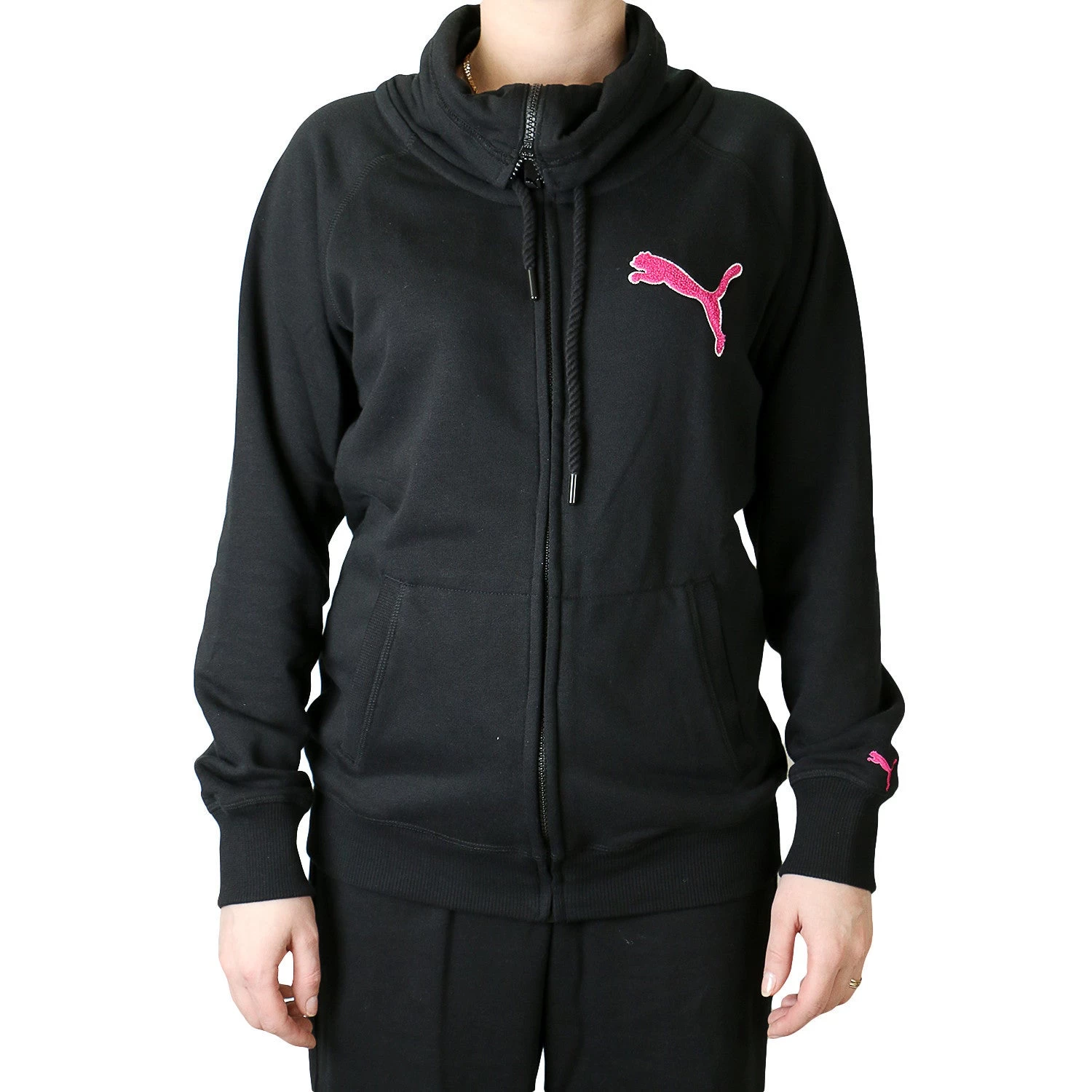 Puma SP Full Zip Cowl Sweater Terry Sweat Jacket - Black - Womens 1 Puma SP Full Zip Cowl Sweater Terry Sweat Jacket - Black - Womens