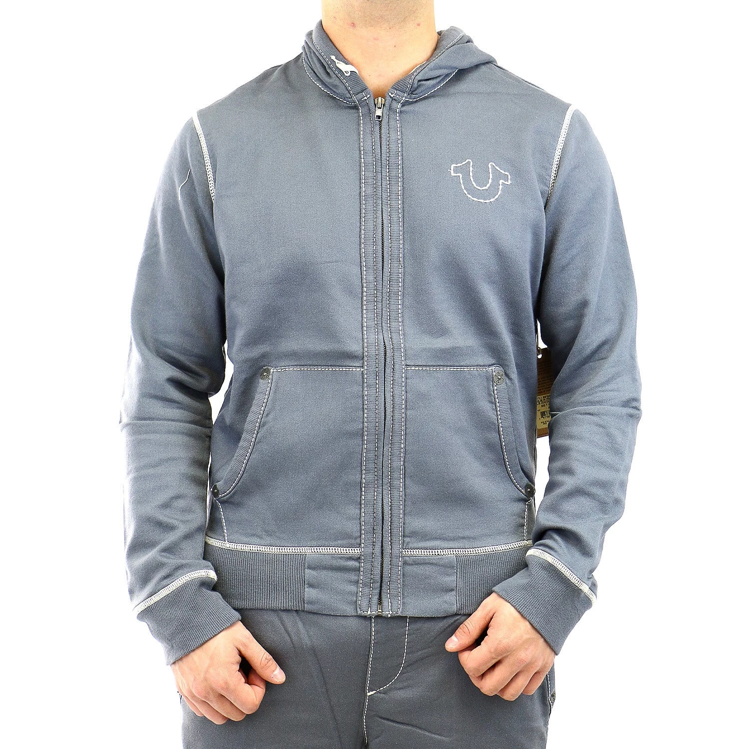 True Religion L/S Contrast Stitch Big T Fashion Hoodie Jacket - Pavement - Mens 1 True Religion L/S Contrast Stitch Big T Fashion Hoodie Jacket - Pavement - Mens